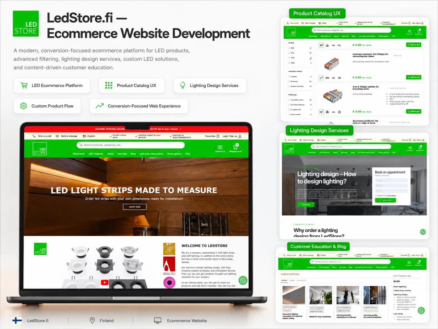 LedStore.fi lighting ecommerce UI screen